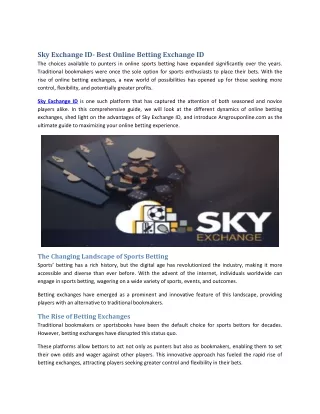 Sky Exchange ID- Best Online Betting Exchange ID