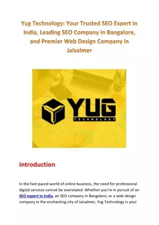 Yug Technology: Your Trusted SEO Expert in India, Leading SEO Company in Bangalo
