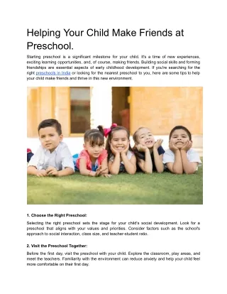 Helping Your Child Make Friends at Preschool