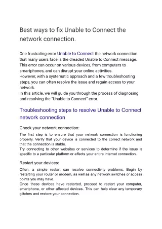 Unable to Connect network connection
