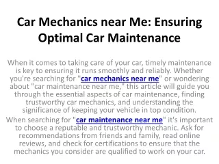 Car Mechanics near Me Ensuring Optimal Car Maintenance