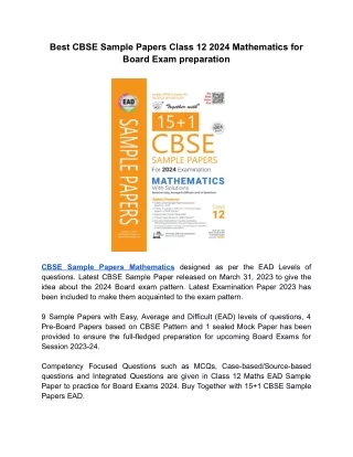 Best CBSE Sample Papers Class 12 2024 Mathematics for Board Exam preparation