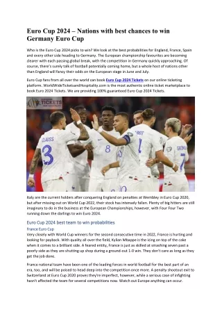 Euro Cup 2024 – Nations with best chances to win Germany Euro Cup