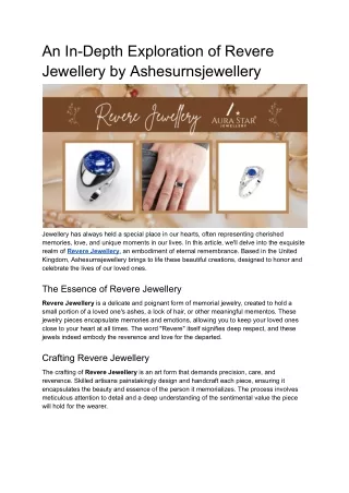 An In-Depth Exploration of Revere Jewellery by Ashesurnsjewellery