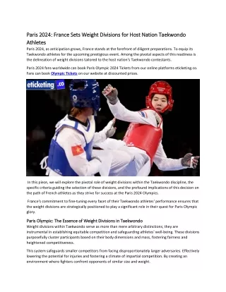Paris 2024: France Sets Weight Divisions for Host Nation Taekwondo Athletes