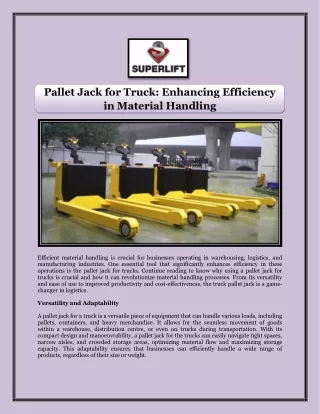 Pallet Jack for Truck Enhancing Efficiency in Material Handling