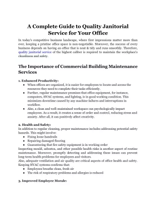 A Complete Guide to Quality Janitorial Service for Your Office