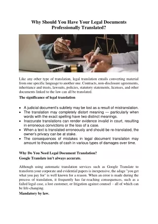 Why Should You Have Your Legal Documents Professionally Translated?