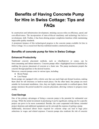 Benefits of Having Concrete Pump for Hire in Swiss Cottage_ Tips and FAQs