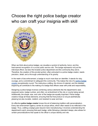 Choose the right police badge creator who can craft your insignia with skill