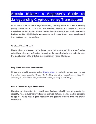 Bitcoin Mixers A Beginners Guide to  Safeguarding Cryptocurrency Transactions