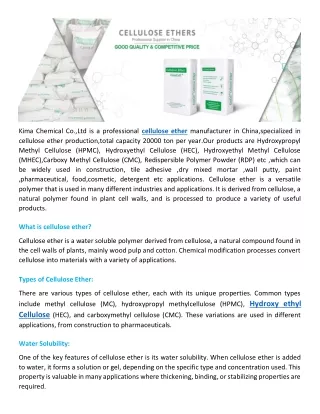 Cellulose ether and Hydroxypropyl Methylcellulose