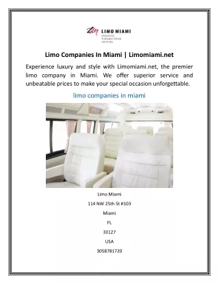 Limo Companies In Miami  Limomiami.net