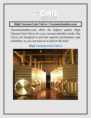 High Vacuum Gate Valves  Vacuumchamber