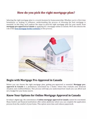 How do you pick the right mortgage plan