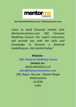 Nse Financial Modeling Course  Mentormecareers.com