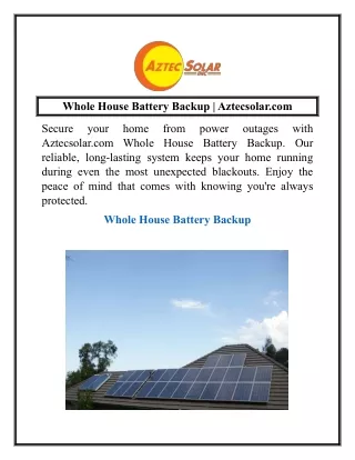 Whole House Battery Backup  Aztecsolar