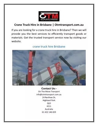 Crane Truck Hire in Brisbane