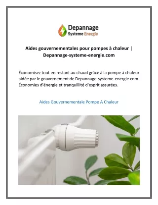 Aides gouvernementales pour pompes à chaleur  Depannage systeme energie com