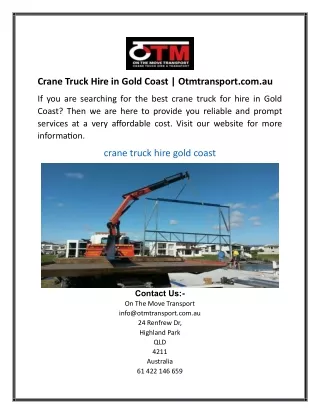 Crane Truck Hire in Gold Coast  Otmtransport.com.au