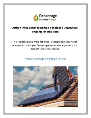 Artisan installateur de pompe à chaleur  Depannage systeme energie com