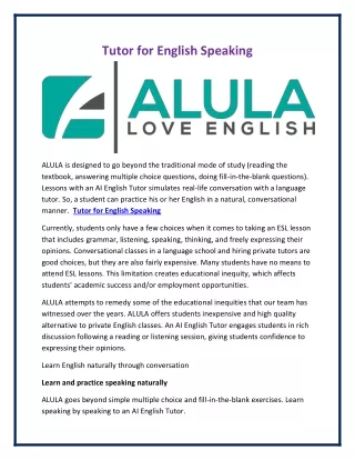 Tutor for English Speaking