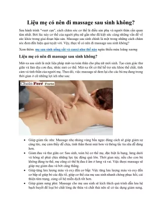 Liệu mẹ có nên đi massage sau sinh không