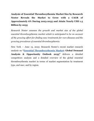 Essential Thrombocythemia Market