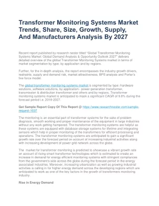 Transformer Monitoring Systems Market Trends Manufacturers Analysis By 2027