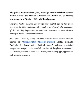 Somatostatin Analogs Market