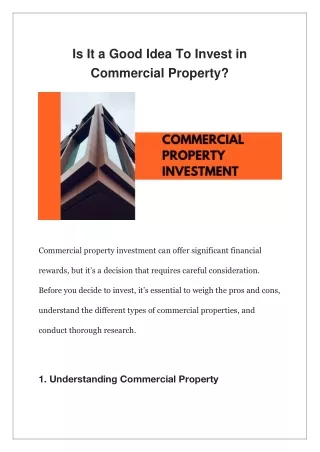 Is It a Good Idea To Invest in Commercial Property?