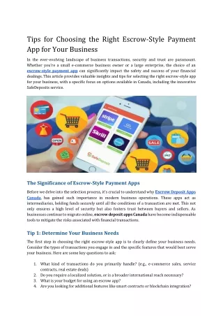 Tips for Choosing the Right Escrow-Style Payment App for Your Business