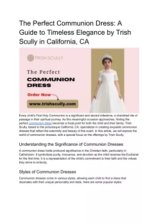 The Perfect Communion Dress_ A Guide to Timeless Elegance by Trish Scully in California, CA