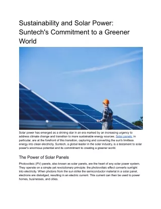 Sustainability and Solar Power: Suntech's Commitment to a Greener World