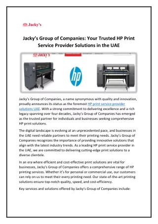 HP Print Service Provider Solutions UAE - Jackys