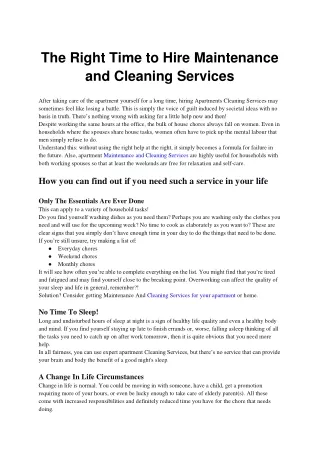 The Right Time to Hire Maintenance and Cleaning Services