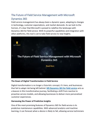 The Future of Field Service Management with Microsoft Dynamics 365