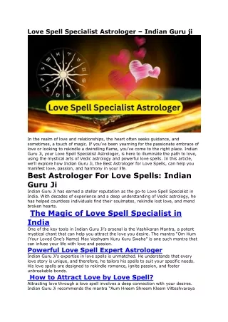 Love Spell Specialist Astrologer – Indian Guru ji