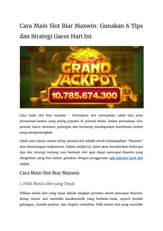 Cara Main Slot Biar Maxwin_ Gunakan 6 Tips dan Strategi Gacor Hari Ini