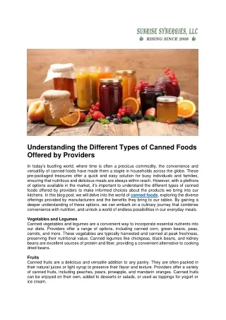 Understanding the Different Types of Canned Foods Offered by Providers