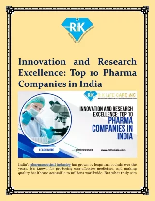 Innovation and Research Excellence Top 10 Pharma Companies in India