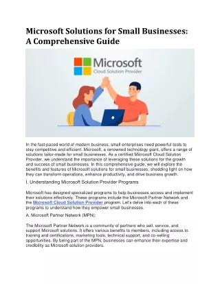 Microsoft Solutions for Small Businesses: A Comprehensive Guide