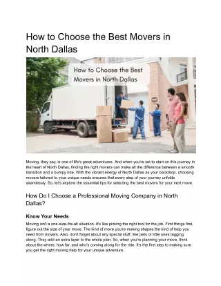 How to Choose the Best Movers in North Dallas