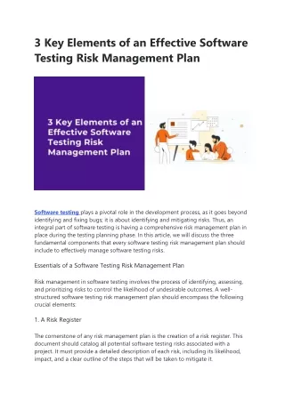 3 Key Elements of an Effective Software Testing Risk Management Plan