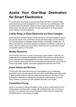 Ausha Your One-Stop Destination for Smart Electronics