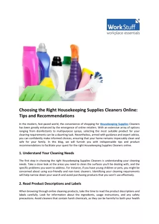 Choosing the Right Housekeeping Supplies Cleaners Online Tips and Recommendations