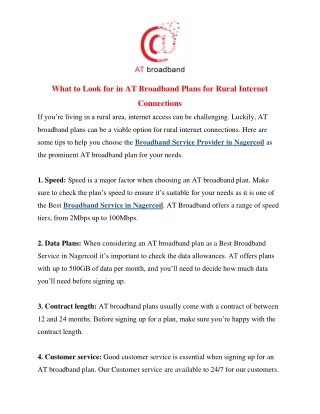 What to Look for in AT Broadband Plans for Rural Internet Connections