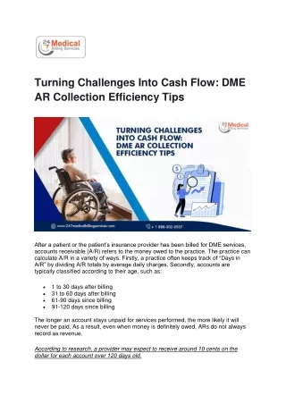 Turning Challenges Into Cash Flow- DME AR collection