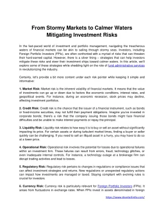 From Stormy Markets to Calmer Waters Mitigating Investment Risks