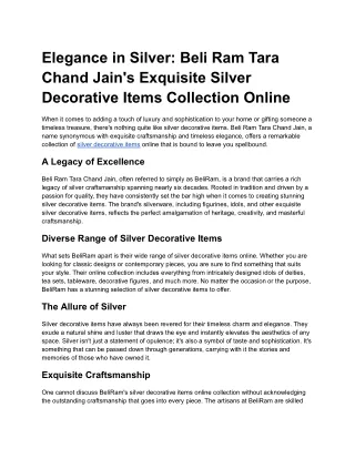 Elegance in Silver: Beli Ram Tara Chand Jain's Exquisite Silver Decorative Item
